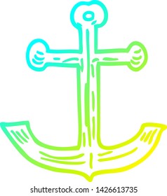 cold gradient line drawing of a cartoon ships anchor