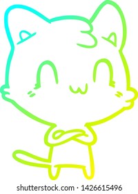 cold gradient line drawing of a cartoon happy cat