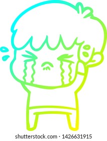 cold gradient line drawing of a cartoon boy crying