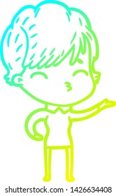 cold gradient line drawing of a cartoon woman thinking