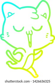 cold gradient line drawing of a cartoon cat singing
