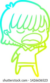 cold gradient line drawing of a cartoon woman talking loudly