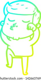 dibujo de línea de gradiente frío de un tipo de modelo de dibujos animados puliendo