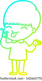 cold gradient line drawing of a cartoon boy sticking out tongue