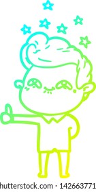 cold gradient line drawing of a cartoon excited man