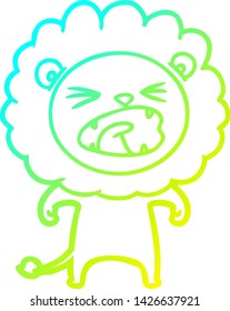 cold gradient line drawing of a cartoon angry lion