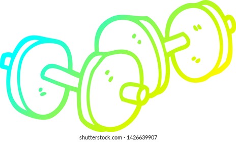 cold gradient line drawing of a cartoon pair of dumbbells