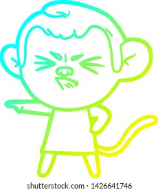 dibujo de una línea de gradiente frío de un mono molesto con dibujos animados