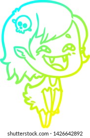 cold gradient line drawing of a cartoon laughing vampire girl