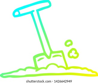 dibujo de línea de gradiente frío de una pala de dibujos animados en suciedad