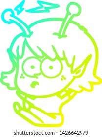 dibujo de línea de gradiente frío de una chica alienígena