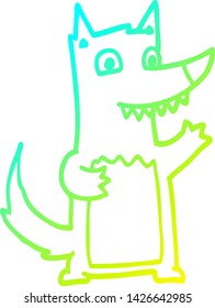 cold gradient line drawing of a cartoon wolf