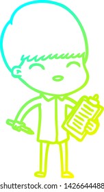 cold gradient line drawing of a cartoon boy taking notes