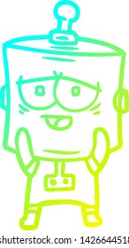 cold gradient line drawing of a cartoon robot