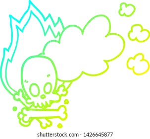 dibujo de línea de gradiente frío de un hueso de dibujos animados