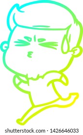 cold gradient line drawing of a cartoon man sweating