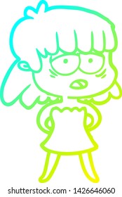 desenho de linha de gradiente frio de uma mulher cansada de desenho animado