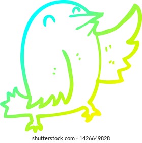 dibujo de línea de degradado frío de un pájaro de dibujos animados
