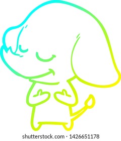 cold gradient line drawing of a cartoon smiling elephant