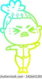 cold gradient line drawing of a cartoon angry woman