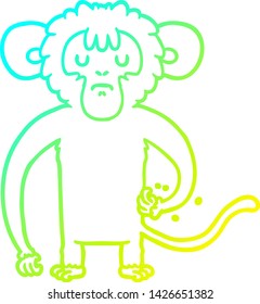 cold gradient line drawing of a cartoon monkey scratching