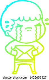 cold gradient line drawing of a cartoon man crying