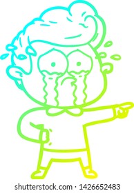 cold gradient line drawing of a cartoon crying man