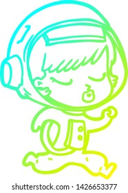 cold gradient line drawing of a cartoon pretty astronaut girl running