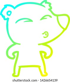 cold gradient line drawing of a cartoon whistling bear