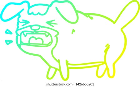 cold gradient line drawing of a cartoon dog barking