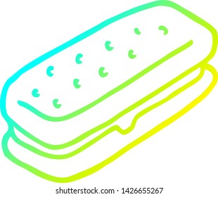 dibujo de línea de gradiente frío de un bizcocho de chocolate de dibujos animados
