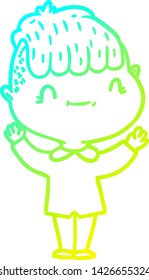 cold gradient line drawing of a cartoon friendly boy