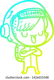 dibujo en línea de gradiente frío de una astronauta de dibujos animados