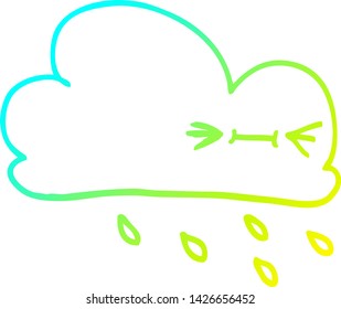 dibujo de línea de degradado frío de una caricatura nube meteorológica expresiva