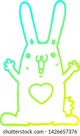 cold gradient line drawing of a cartoon rabbit in love