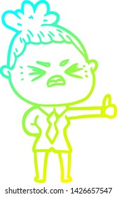 cold gradient line drawing of a cartoon angry woman