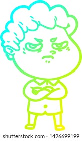 cold gradient line drawing of a cartoon angry man