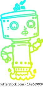 cold gradient line drawing of a cartoon robot hovering