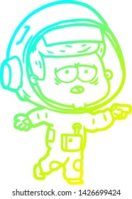 dibujo de línea de gradiente frío de un astronauta cansado de dibujos animados