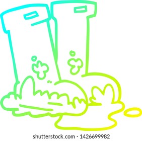 cold gradient line drawing of a cartoon wellingtons