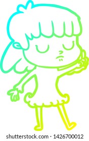 cold gradient line drawing of a cartoon indifferent woman