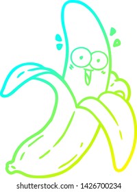 kalte Farbverlauf-Linie Zeichnung einer Cartoon verrückte glückliche Banane