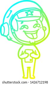 cold gradient line drawing of a cartoon laughing astronaut