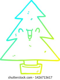 cold gradient line drawing of a cartoon christmas tree