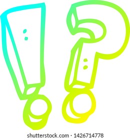 cold gradient line drawing of a cartoon question mark and exclamation mark