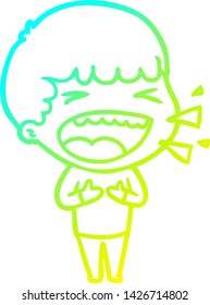 cold gradient line drawing of a cartoon laughing man