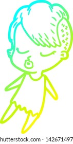 cold gradient line drawing of a cartoon pretty hipster girl