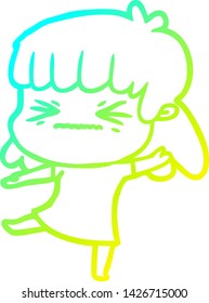 dibujo de una chica enojada con gradiente frío