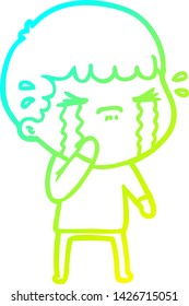 cold gradient line drawing of a cartoon man crying