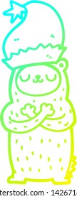 cold gradient line drawing of a cartoon bear wearing christmas hat